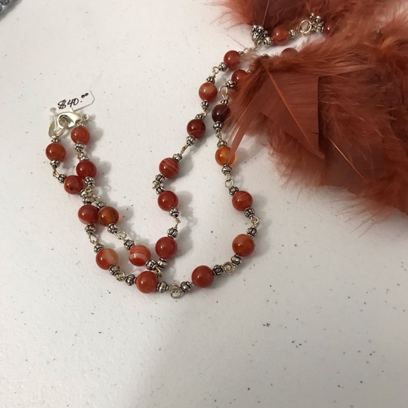 Carnelian Feather Necklace And Earrings set - Picture 4 of 5